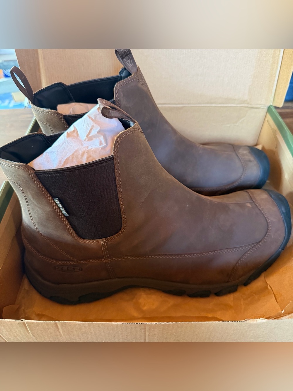KEEN Anchorage III WP Leather Waterproof Slip On Winter Boot Brown Men 16 NIB